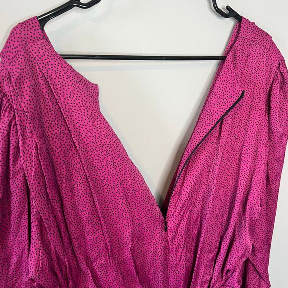 NEW Zara Women's Ruched Satin Effect Print Wrap Dress Fuchsia Pink Size XL - Picture 16 of 16